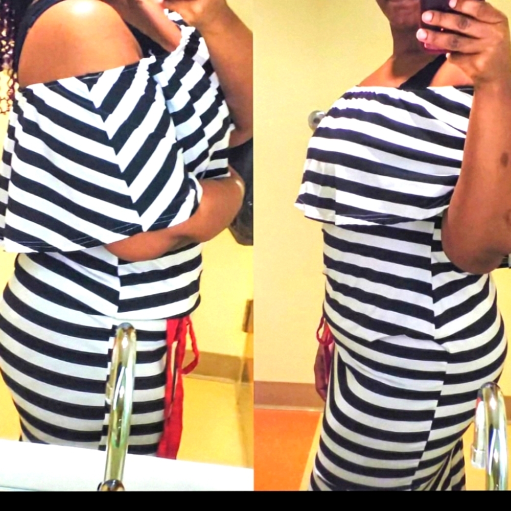 Fashion Nova Black and White Striped Maxi Dress